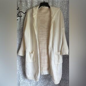 Cream Open Front Cardigan Sweater with Ribbed Detailing